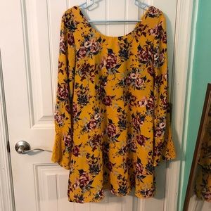 Mustard Speechless Floral Boho Long Sleeve Dress L